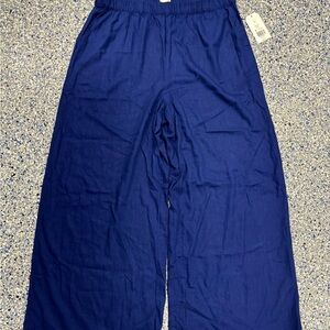 Wonderly women's blue high-waisted wide-leg cotton linen blend pants